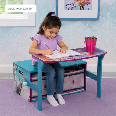 Kids Convertible Activity Bench Storage Desk with Frozen 2 Elsa Anna Graphics | Engineered Wood Fabric Build | Holds 22.67 KG | Playroom Bedroom Furniture | 3 Years+