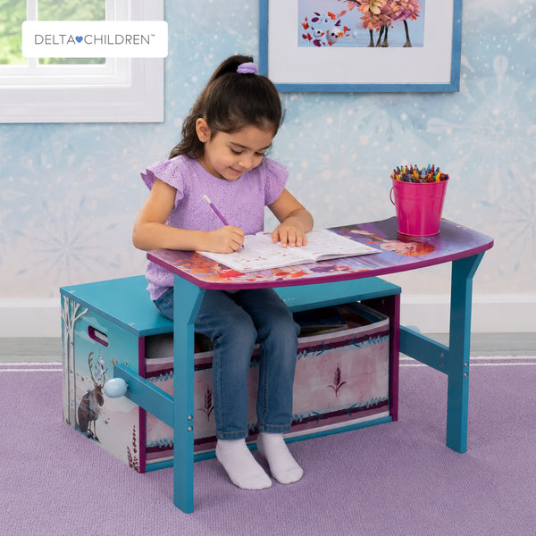Kids Convertible Activity Bench Storage Desk with Frozen 2 Elsa Anna Graphics | Engineered Wood Fabric Build | Holds 22.67 KG | Playroom Bedroom Furniture | 3 Years+