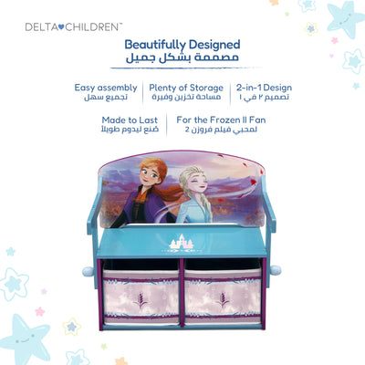 Kids Convertible Activity Bench Storage Desk with Frozen 2 Elsa Anna Graphics | Engineered Wood Fabric Build | Holds 22.67 KG | Playroom Bedroom Furniture | 3 Years+