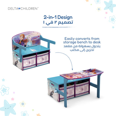 Kids Convertible Activity Bench Storage Desk with Frozen 2 Elsa Anna Graphics | Engineered Wood Fabric Build | Holds 22.67 KG | Playroom Bedroom Furniture | 3 Years+