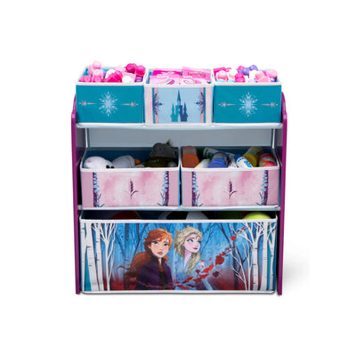 Kids Multi-Bin Toy Storage Organizer with Frozen 2 Graphics | Engineered Wood Frame with Fabric Bins | Playroom Bedroom Nursery Organization | Easy Assembly | 3 Years+