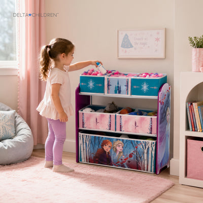 Kids Multi-Bin Toy Storage Organizer with Frozen 2 Graphics | Engineered Wood Frame with Fabric Bins | Playroom Bedroom Nursery Organization | Easy Assembly | 3 Years+