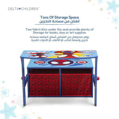 Kids Activity Bench with Storage 67.3 × 57.8 × 36.2 CM | 2 In 1 Spidey Desk & Bench | Toy Storage Bins | Wooden Play Study Furniture | For Children 3 Years+