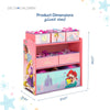 Kids Toy Organizer with 6 Storage Bins 62.5 × 30 × 67.5 CM | Princess Wooden Storage Unit | Fabric Baskets & Reusable Stickers | Bedroom Playroom Storage | For Children 3 Years+