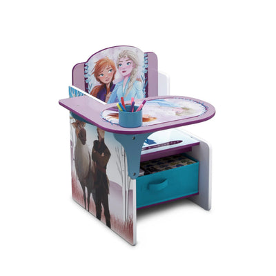 Kids Chair Desk with Storage Bin Frozen 2 Elsa Anna Graphics | Engineered Wood Fabric Build | Scratch-Resistant Wipe-Clean Study Furniture for Playroom Bedroom | 3 Years+