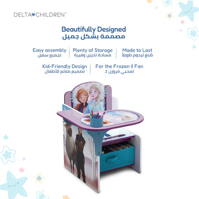 Kids Chair Desk with Storage Bin Frozen 2 Elsa Anna Graphics | Engineered Wood Fabric Build | Scratch-Resistant Wipe-Clean Study Furniture for Playroom Bedroom | 3 Years+