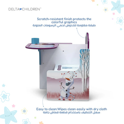 Kids Chair Desk with Storage Bin Frozen 2 Elsa Anna Graphics | Engineered Wood Fabric Build | Scratch-Resistant Wipe-Clean Study Furniture for Playroom Bedroom | 3 Years+