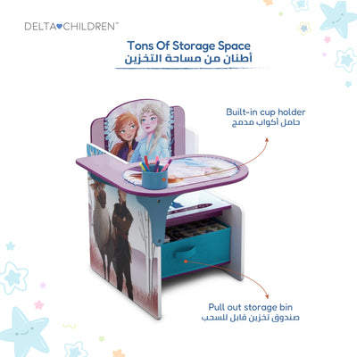 Kids Chair Desk with Storage Bin Frozen 2 Elsa Anna Graphics | Engineered Wood Fabric Build | Scratch-Resistant Wipe-Clean Study Furniture for Playroom Bedroom | 3 Years+