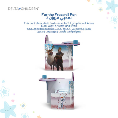Kids Chair Desk with Storage Bin Frozen 2 Elsa Anna Graphics | Engineered Wood Fabric Build | Scratch-Resistant Wipe-Clean Study Furniture for Playroom Bedroom | 3 Years+