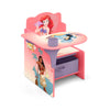 Kids Chair Desk with Storage Bin 52 × 58 × 59 CM | Princess Wooden Study Desk with Cup Holder | Pull Out Toy Organizer | Activity Craft Homework Furniture | For Children 3 Years+