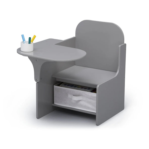 Kids Chair Desk in Grey with Storage and Cupholder | Large Work Surface | Engineered Wood Sturdy Build | Study Table for Boys Girls Playroom Bedroom Nursery | 3 Years+