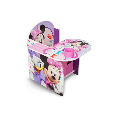 Kids Chair Desk with Storage Bin Minnie Mouse Pink Graphics | Engineered Wood Fabric Build | Scratch-Resistant Wipe-Clean Study Table for Girls Playroom Bedroom | 3 Years+