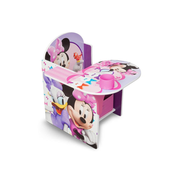 Kids Chair Desk with Storage Bin Minnie Mouse Pink Graphics | Engineered Wood Fabric Build | Scratch-Resistant Wipe-Clean Study Table for Girls Playroom Bedroom | 3 Years+