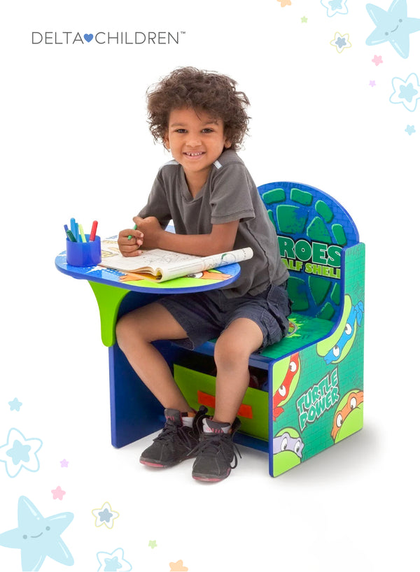 Teenage Mutant Ninja Turtles Chair Desk | Kid-Friendly Design with Storage Bin | GREENGUARD Gold Certified | Easy Access | Durable Wood & Fabric | 51x50x50 CM