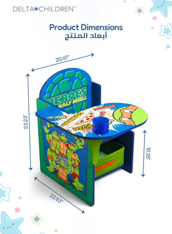 Teenage Mutant Ninja Turtles Chair Desk | Kid-Friendly Design with Storage Bin | GREENGUARD Gold Certified | Easy Access | Durable Wood & Fabric | 51x50x50 CM