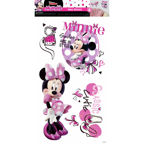 Minnie (L 23 X H 45.2 Cms) Peel and Stick Wall Decals | 4 Decals | Removable Repositionable Stickers | Easy Damage-Free Wall Art for Kids Bedroom Nursery Playroom