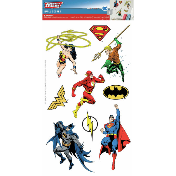 Justice League Peel and Stick Wall Decals | 9 Decals | Removable Repositionable Stickers | Easy Damage-Free Wall Art for Kids Bedroom Nursery Playroom