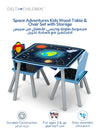 Kids Table Chair Set | Space Theme with Storage Basket | 2 Chairs Included | Sturdy Wood Construction | Creative Play & Study Area | 60x60x43.2 CM | Ages 3+