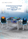 Kids Table Chair Set | Space Theme with Storage Basket | 2 Chairs Included | Sturdy Wood Construction | Creative Play & Study Area | 60x60x43.2 CM | Ages 3+