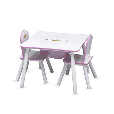 Kids Table and Chair Set with Princess Crown Graphics in White Pink | Engineered Wood Solid Wood Build | Furniture for Girls Playroom Bedroom Nursery | Easy Assembly | 3 Years+
