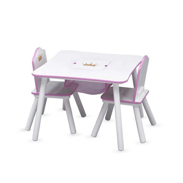 Kids Table and Chair Set with Princess Crown Graphics in White Pink | Engineered Wood Solid Wood Build | Furniture for Girls Playroom Bedroom Nursery | Easy Assembly | 3 Years+