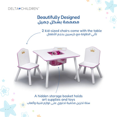 Kids Table and Chair Set with Princess Crown Graphics in White Pink | Engineered Wood Solid Wood Build | Furniture for Girls Playroom Bedroom Nursery | Easy Assembly | 3 Years+