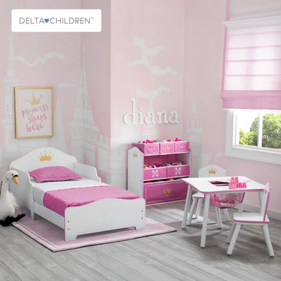 Kids Table and Chair Set with Princess Crown Graphics in White Pink | Engineered Wood Solid Wood Build | Furniture for Girls Playroom Bedroom Nursery | Easy Assembly | 3 Years+