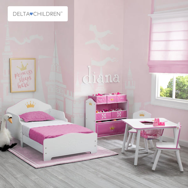 Kids Table and Chair Set with Princess Crown Graphics in White Pink | Engineered Wood Solid Wood Build | Furniture for Girls Playroom Bedroom Nursery | Easy Assembly | 3 Years+