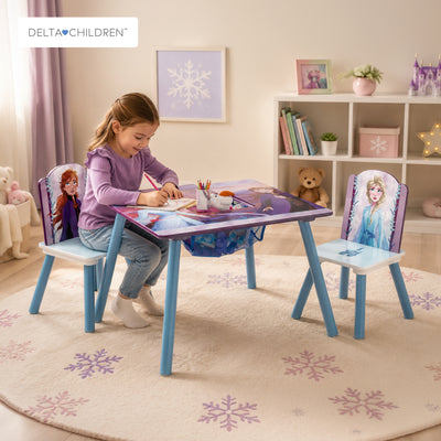 Kids Table and Chair Set with Frozen 2 Elsa Anna Graphics | Engineered Wood Furniture for Playroom Art Snack Study | Includes 1 Table 2 Chairs | Easy Assembly | 3 Years+