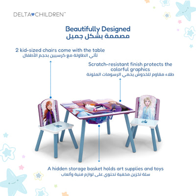 Kids Table and Chair Set with Frozen 2 Elsa Anna Graphics | Engineered Wood Furniture for Playroom Art Snack Study | Includes 1 Table 2 Chairs | Easy Assembly | 3 Years+