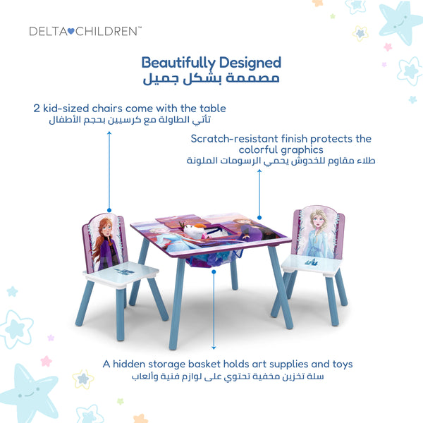 Kids Table and Chair Set with Frozen 2 Elsa Anna Graphics | Engineered Wood Furniture for Playroom Art Snack Study | Includes 1 Table 2 Chairs | Easy Assembly | 3 Years+