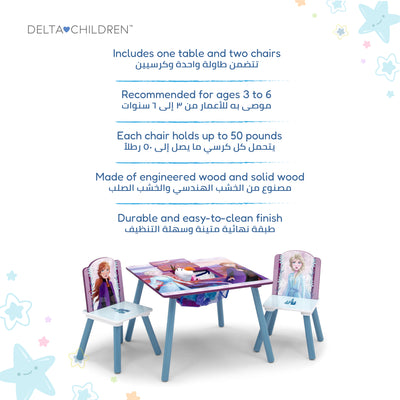 Kids Table and Chair Set with Frozen 2 Elsa Anna Graphics | Engineered Wood Furniture for Playroom Art Snack Study | Includes 1 Table 2 Chairs | Easy Assembly | 3 Years+
