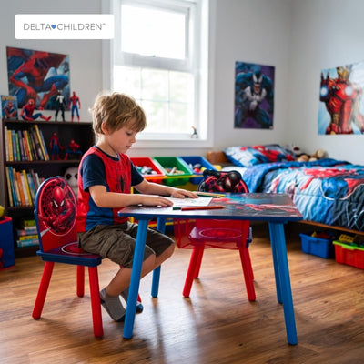 Kids Table and 2 Chair Set with Storage 61 × 61 × 45 CM | Spider Man Wooden Activity Table | Built In Toy Organizer | Play Study Craft Furniture | For Children 3 Year