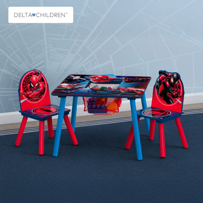 Kids Table and 2 Chair Set with Storage 61 × 61 × 45 CM | Spider Man Wooden Activity Table | Built In Toy Organizer | Play Study Craft Furniture | For Children 3 Year