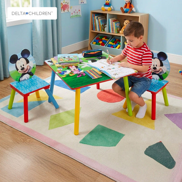 Kids Table and 2 Chair Set 59.7 × 43.8 × 59.7 CM | Mickey Mouse Wooden Activity Table | Scratch Resistant Finish | Play Study Craft Furniture | For Children 3 to 6 Years