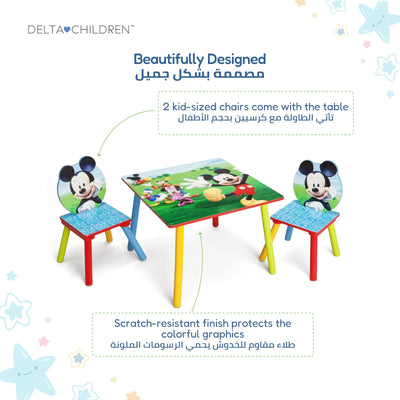 Kids Table and 2 Chair Set 59.7 × 43.8 × 59.7 CM | Mickey Mouse Wooden Activity Table | Scratch Resistant Finish | Play Study Craft Furniture | For Children 3 to 6 Years
