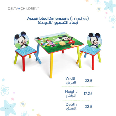 Kids Table and 2 Chair Set 59.7 × 43.8 × 59.7 CM | Mickey Mouse Wooden Activity Table | Scratch Resistant Finish | Play Study Craft Furniture | For Children 3 to 6 Years