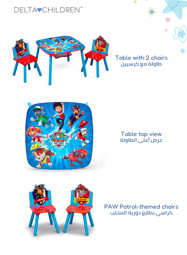 PAW Patrol Table & Chair Set for Kids with Storage Basket | 2 Chairs: Chase & Marshall | Wooden | Ages 3+ | Blue & Red | Study | Play | 65.9x65.5x8.9 CM