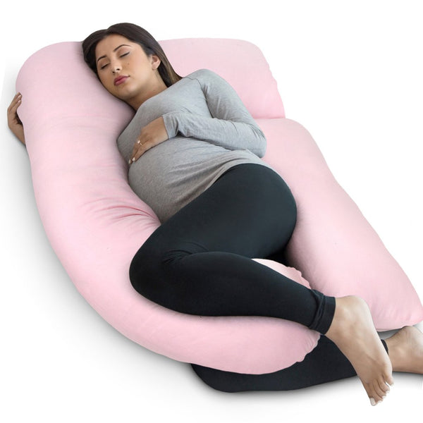 PharMeDoc Pregnancy Pillow, U-Shape (Jersey Pink, Detachable) Full Body Pillow and Maternity Support for Back, Hips, Legs, Belly for Pregnant Women, Jersey Light Pink