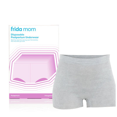 Frida Mom Disposable Postpartum Underwear - Super Soft, Stretchy & Breathable Boyshorts - Latex-Free, Wicking - Regular (8 Count) With Out Pad.