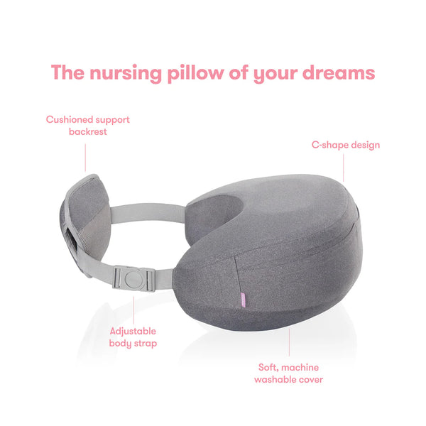 Frida Mom Adjustable Nursing Pillow - Customizable Breastfeeding Pillow for Mom + Baby Comfort with Back Support, Adjustable Wrap Around Waist Strap, Pockets for Heat Relief