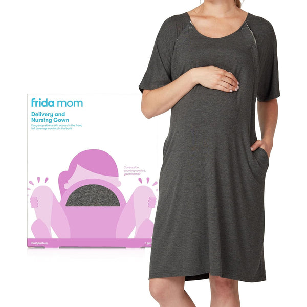 Frida Mom Delivery and Nursing Gown - Easy-Snap, Tagless, Skin-to-Skin Access and Full Coverage in The Back