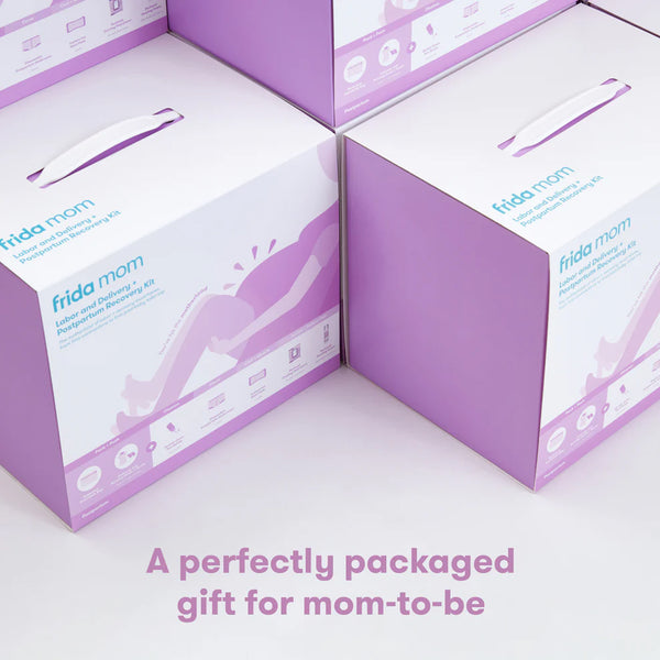 Frida Mom Hospital Kit for Labor, Delivery, & Postpartum  - Includes Nursing Gown, Socks, Peri Bottle, Disposable Underwear, Ice Maxi Pads, Pad Liners, Perineal Foam, Toiletry Bag, 15 Piece Set