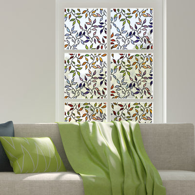 Stained Glass Leaves Decorative Window Film | Static Cling Privacy Glass Covering | Removable Reusable Easy Apply Stained Glass Look for Home Decor