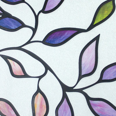 Stained Glass Leaves Decorative Window Film | Static Cling Privacy Glass Covering | Removable Reusable Easy Apply Stained Glass Look for Home Decor