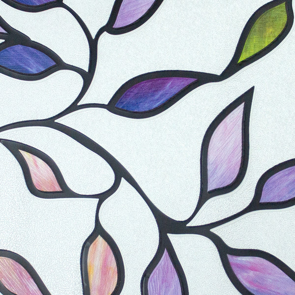 Stained Glass Leaves Decorative Window Film | Static Cling Privacy Glass Covering | Removable Reusable Easy Apply Stained Glass Look for Home Decor