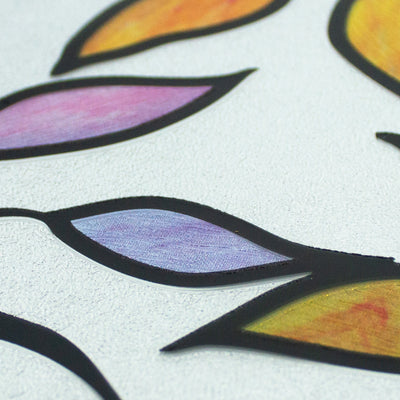 Stained Glass Leaves Decorative Window Film | Static Cling Privacy Glass Covering | Removable Reusable Easy Apply Stained Glass Look for Home Decor