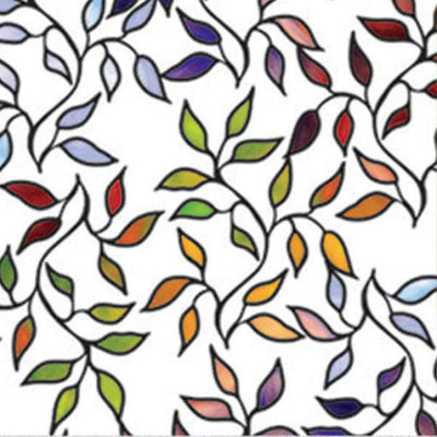 Stained Glass Leaves Decorative Window Film | Static Cling Privacy Glass Covering | Removable Reusable Easy Apply Stained Glass Look for Home Decor
