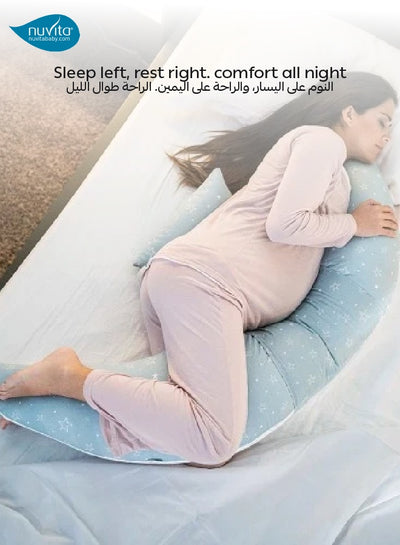 DreamWizard 12-in-1 Pregnancy Pillow | Adjustable Back Support | Supports Left Side Sleep | Breastfeeding Pillow | Baby Nest | CE Medical Device | Hypoallergenic | Blue with grey stars