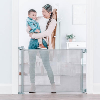 Regalo Fabric Retractable Baby Gate – Stylish, Space-Saving, Extra-Wide Mesh Gate for Doors & Stairs, Secure & Adjustable Safety Barrier for Infants & Pets